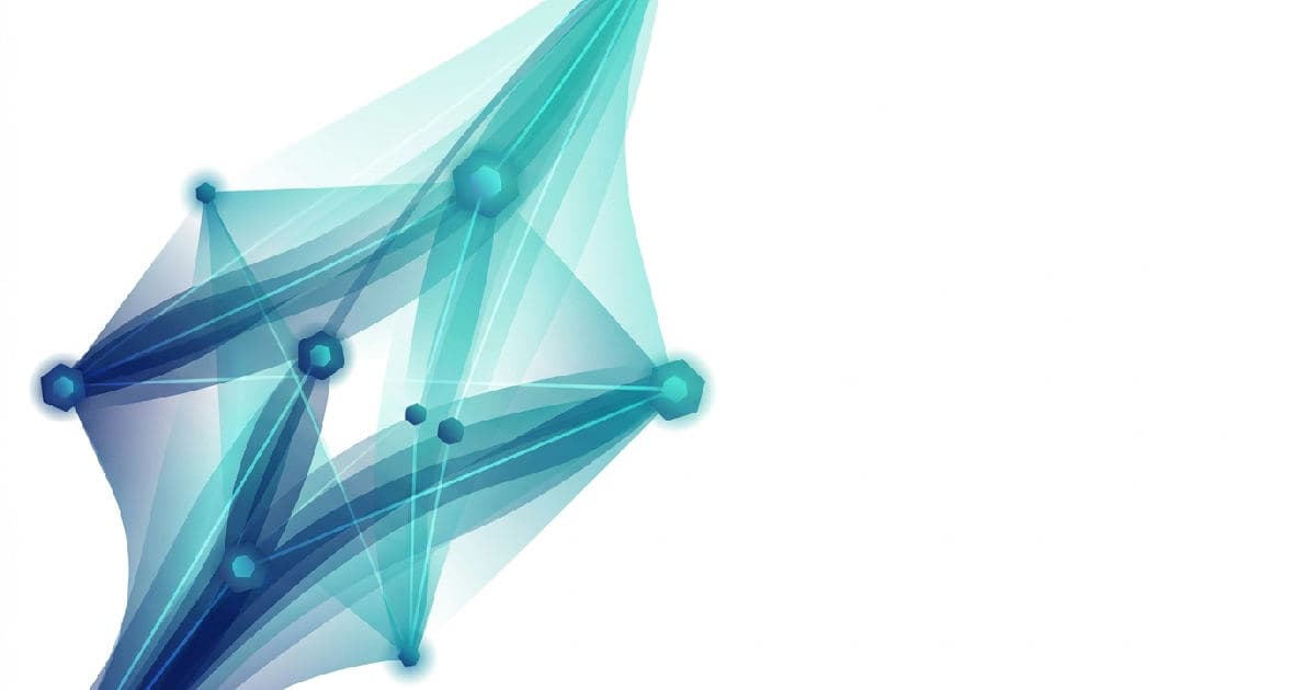 Abstract blue and teal neural network visualization with interconnected nodes and flowing data pathways.