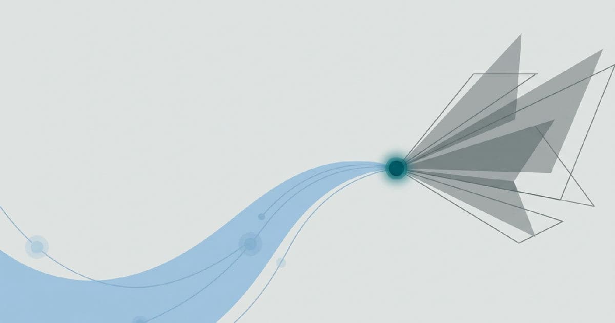 Two abstract geometric shapes interlocking in minimalist style with muted colours and one teal accent.