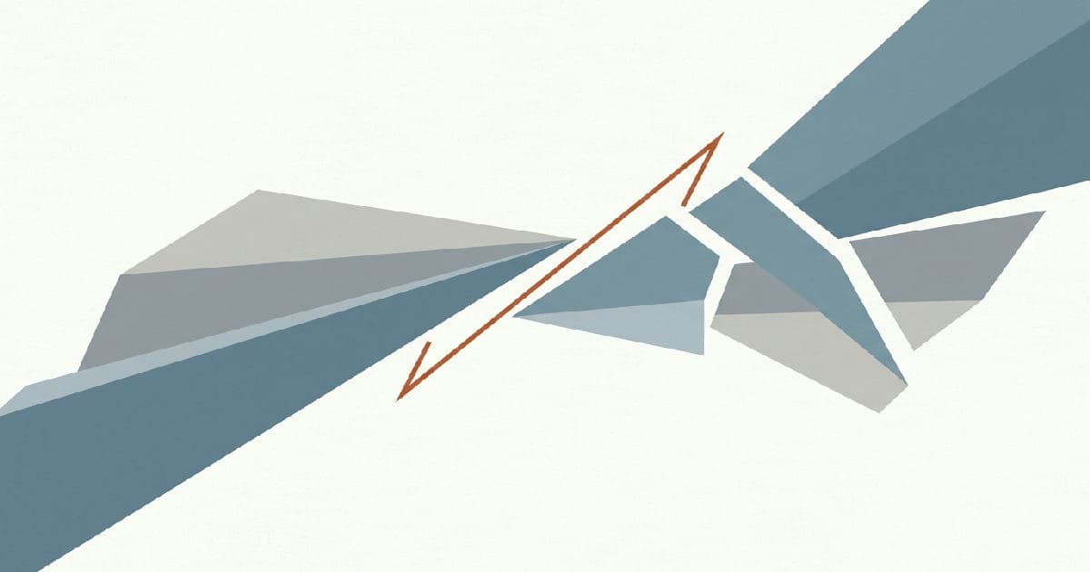 Two abstract shapes converging asymmetrically, illustrating tension and misalignment in business metrics.