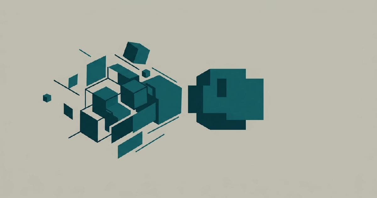 Two abstract geometric shapes in muted tones with one accent colour, suggesting negotiation or restructuring.