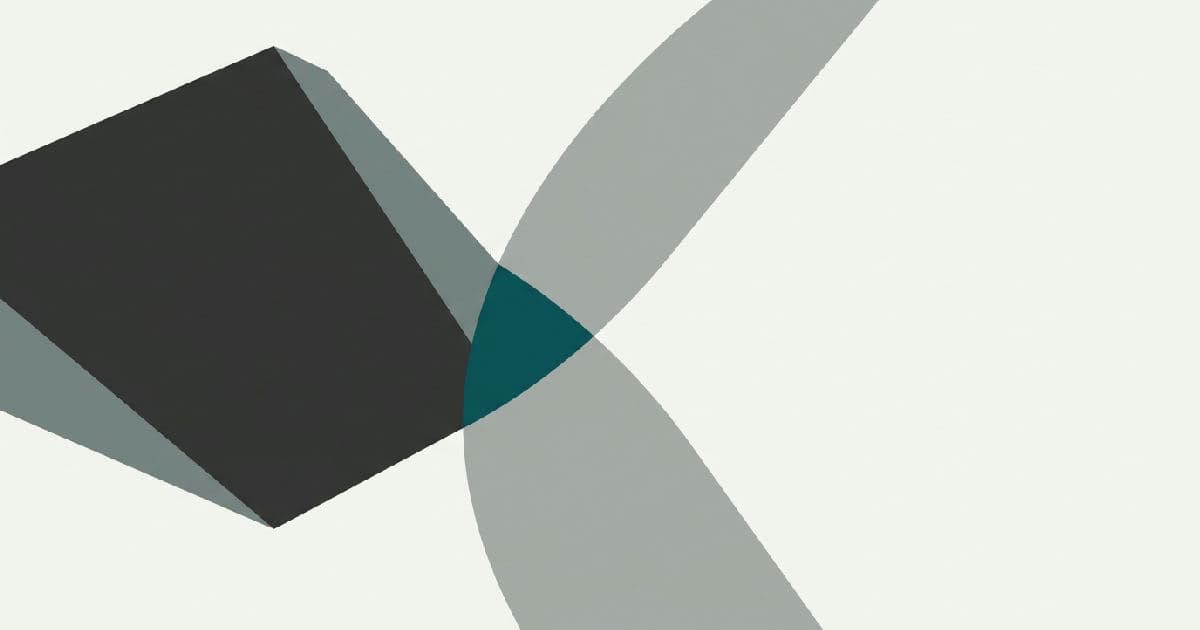Two abstract shapes interlocking, one accent colour, minimalist vector illustration.