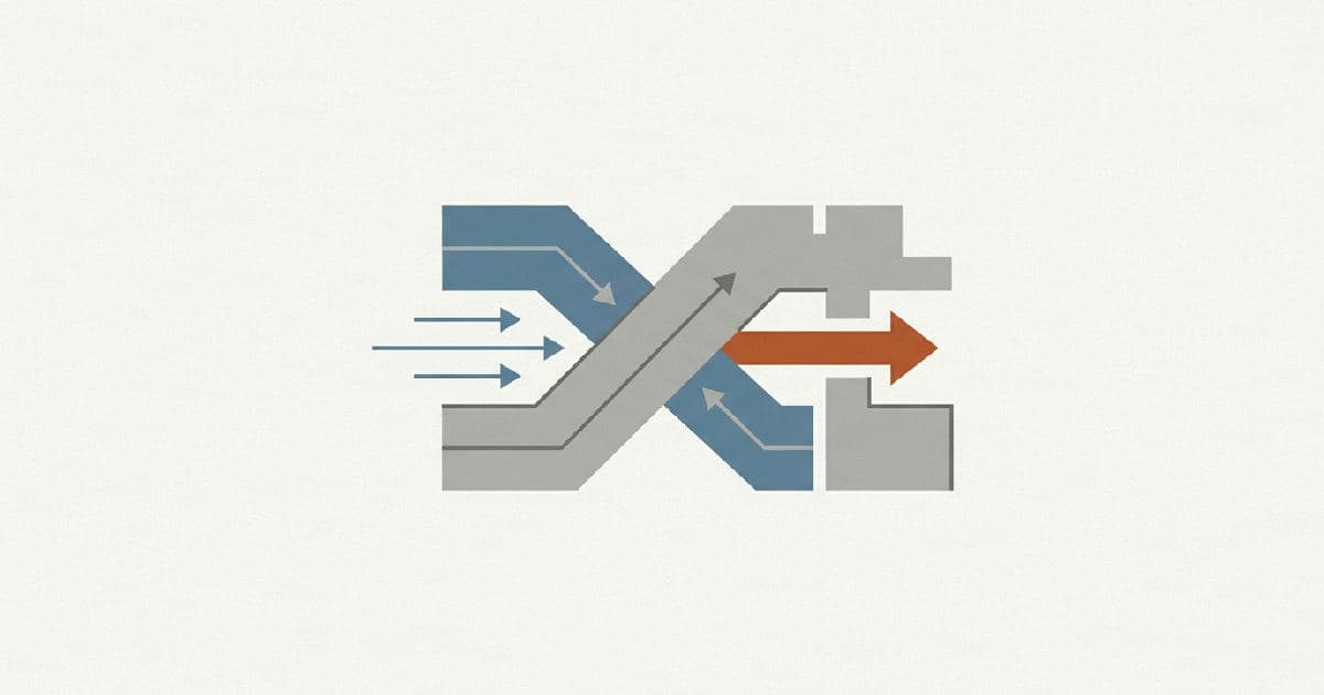 Two abstract shapes interlocking in minimalist illustration style with muted colors.