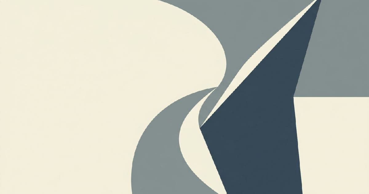 Two abstract geometric shapes converging in minimalist illustration with muted tones and single accent colour.