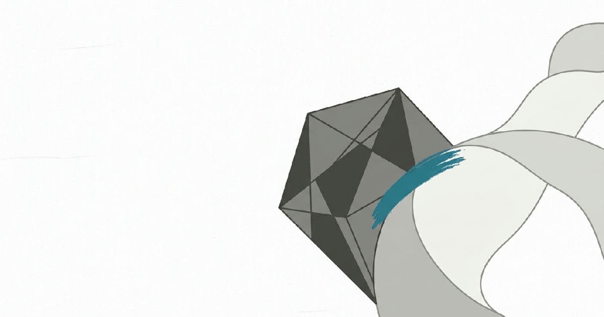 Two abstract shapes interlocking with a teal accent at their junction point.
