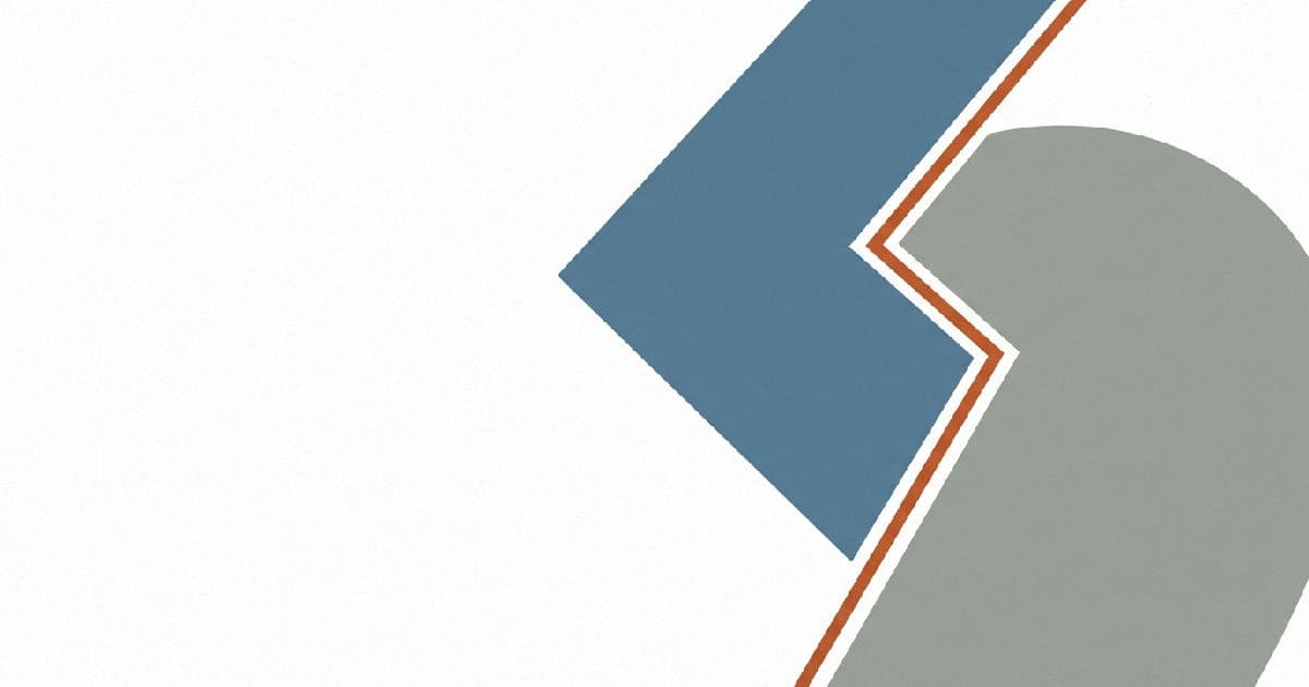Two abstract geometric shapes interlocking with a single accent colour in minimalist style.