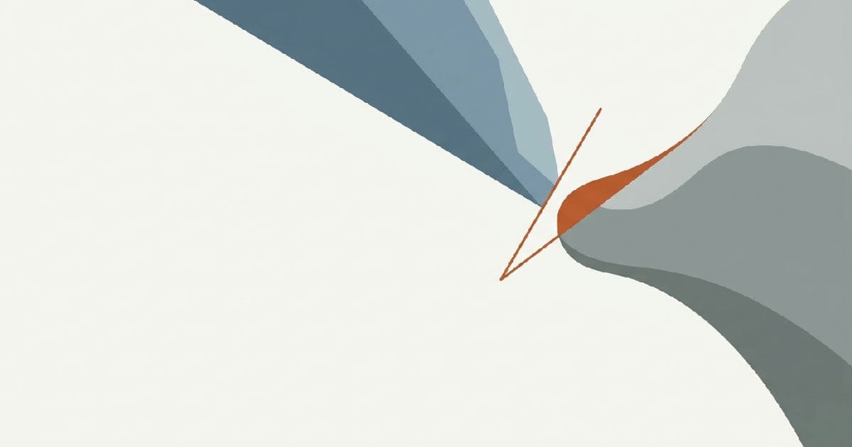 Two abstract shapes approaching each other in minimalist illustration with muted tones and accent colour.