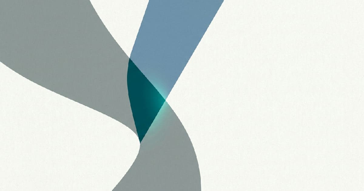 Two abstract shapes interlocking, muted palette with teal accent, minimalist vector illustration.