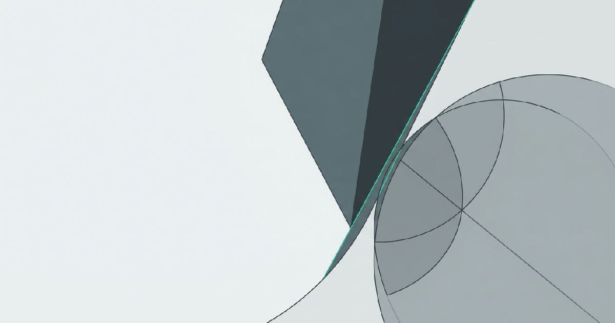 Two abstract shapes interlocking, one angular and one curved, highlighted with teal accent.