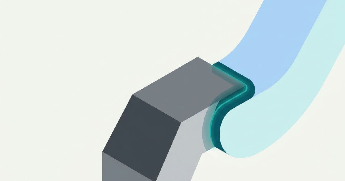 Two abstract geometric shapes interlocking in muted tones with teal accent, symbolizing a business transaction.