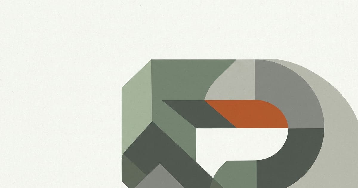 Two abstract shapes interlocking in minimalist vector illustration with muted tones and accent colour.