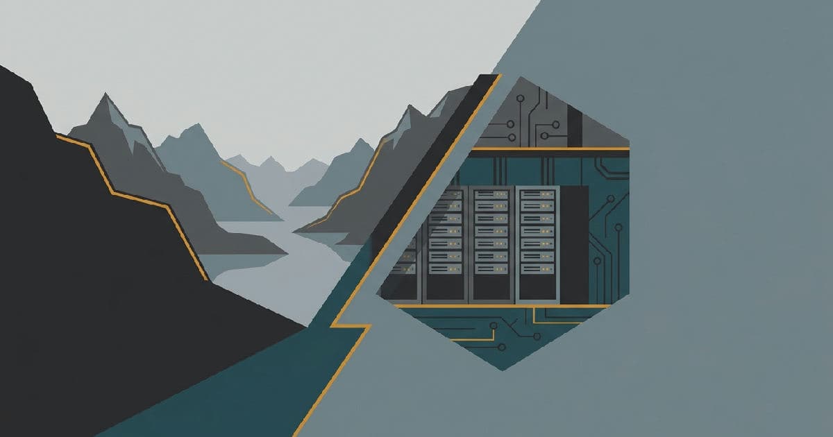 Two abstract geometric shapes interlocking, representing diverging business locations in a minimalist illustration.