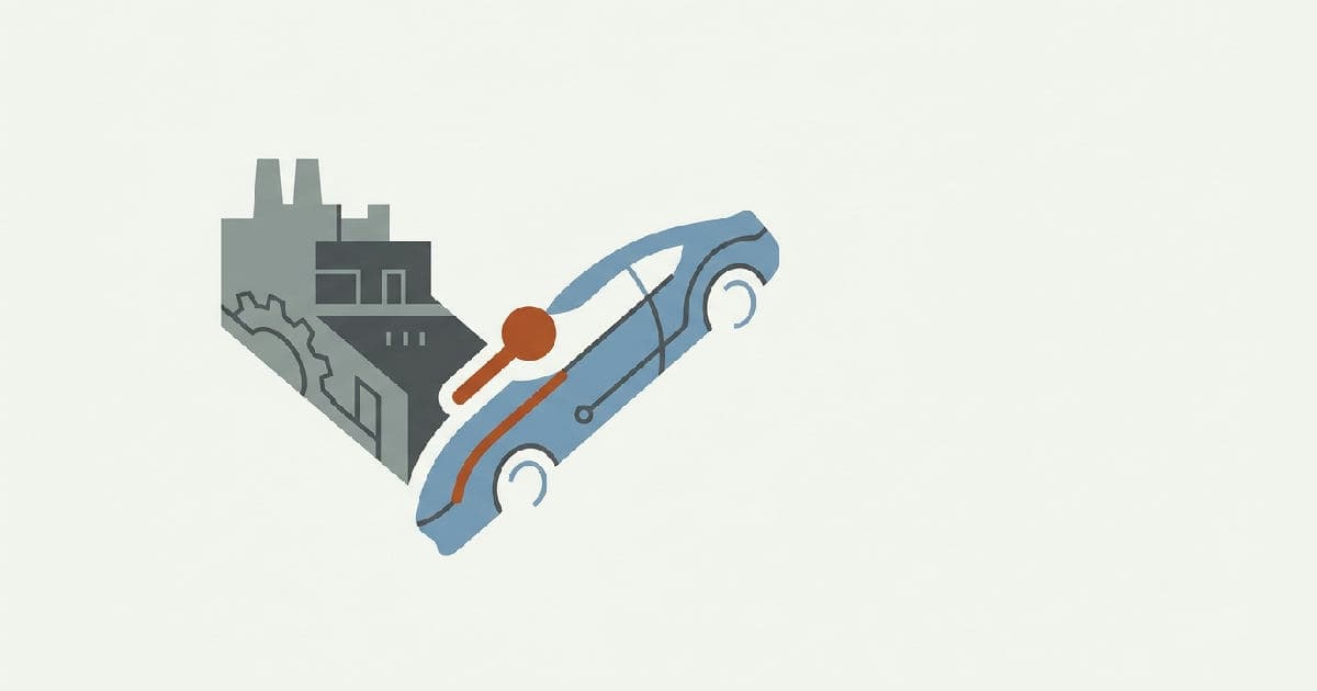 Two abstract geometric shapes interlocking, symbolising a potential business partnership in automotive manufacturing.
