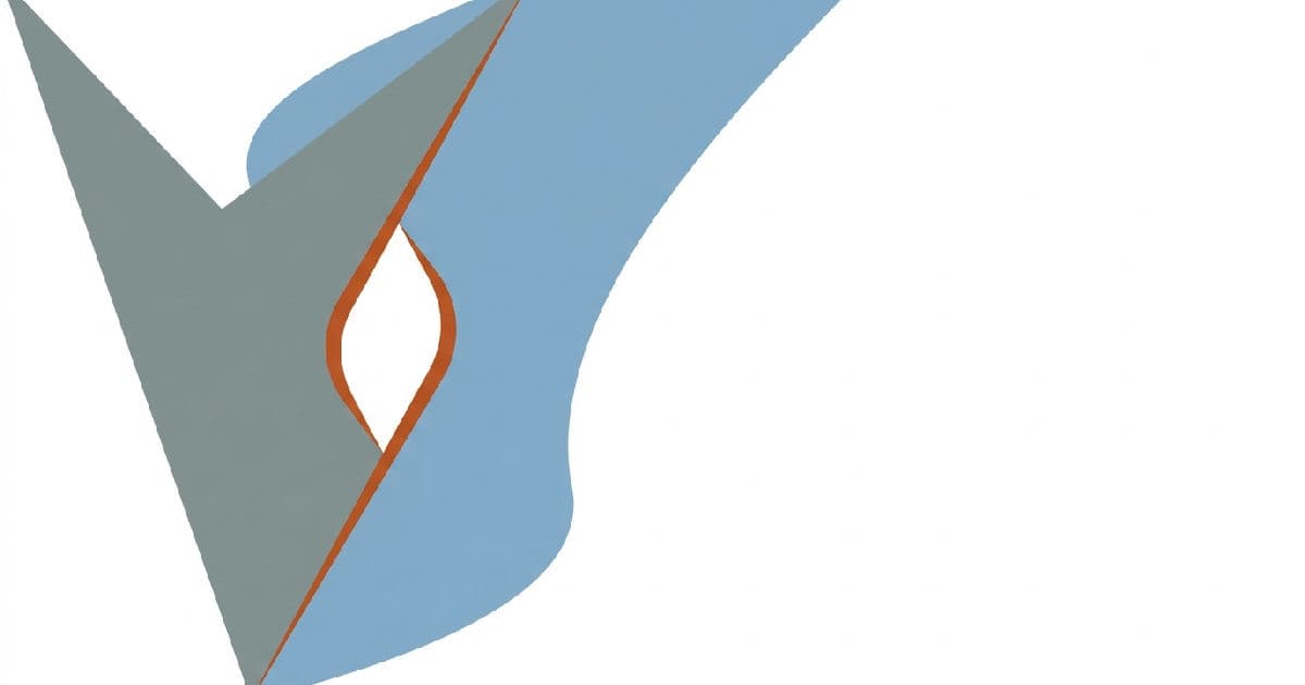 Two abstract interlocking geometric shapes in muted tones with orange accent detail.