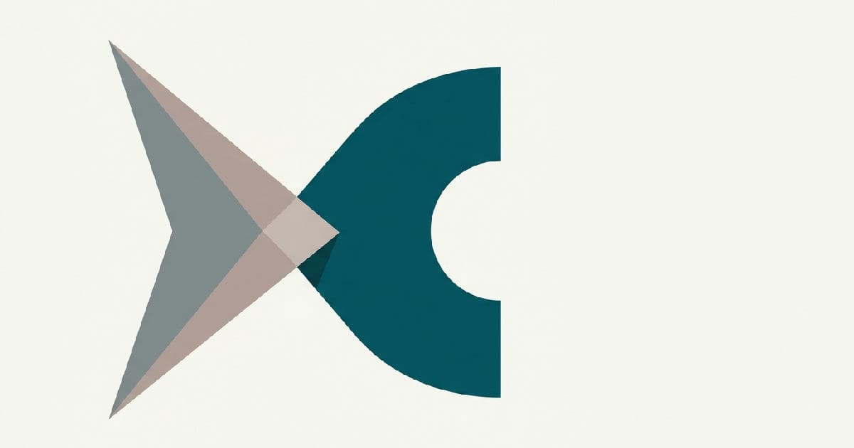 Two abstract shapes interlocking in muted tones with teal accent, minimalist vector illustration.