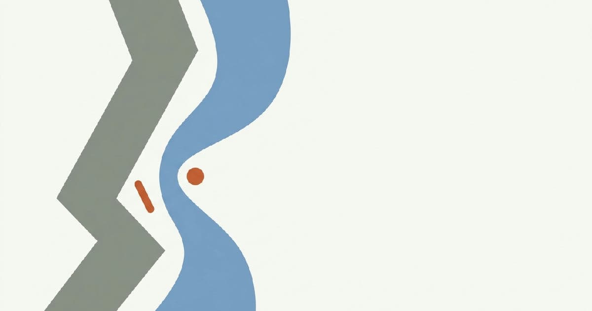 Two abstract geometric shapes converging in a minimalist illustration with muted tones and one accent colour.