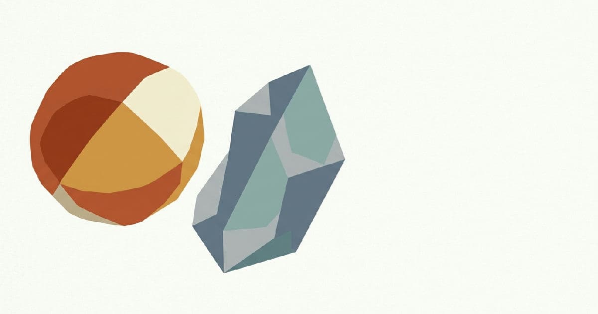 Two abstract shapes in muted tones positioned apart, suggesting separation or failed convergence.