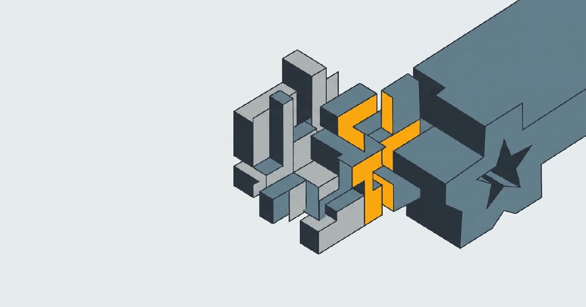 Two abstract shapes interlocking with accent colour highlighting their convergence point.