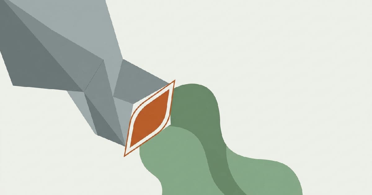 Two abstract shapes interlocking, minimalist vector illustration in muted tones with warm accent.
