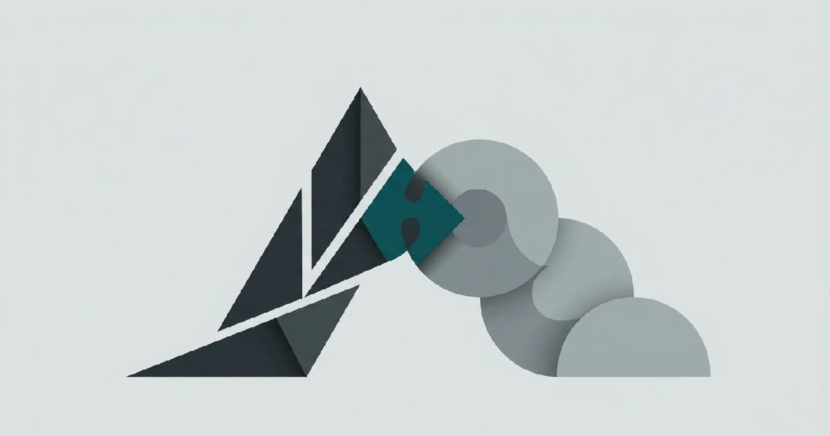 Two abstract interlocking shapes in muted tones with teal accent, representing convergence of capital and asset ownership.