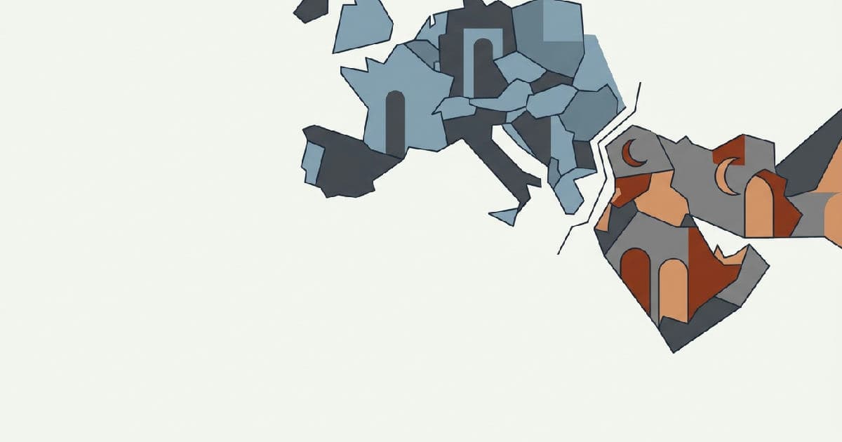 Two abstract geometric shapes interlocking with visual tension, representing geopolitical division in infrastructure investment.