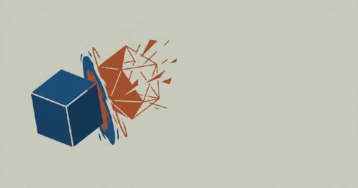 Two abstract shapes separating, symbolising a business divestment or supply chain break.