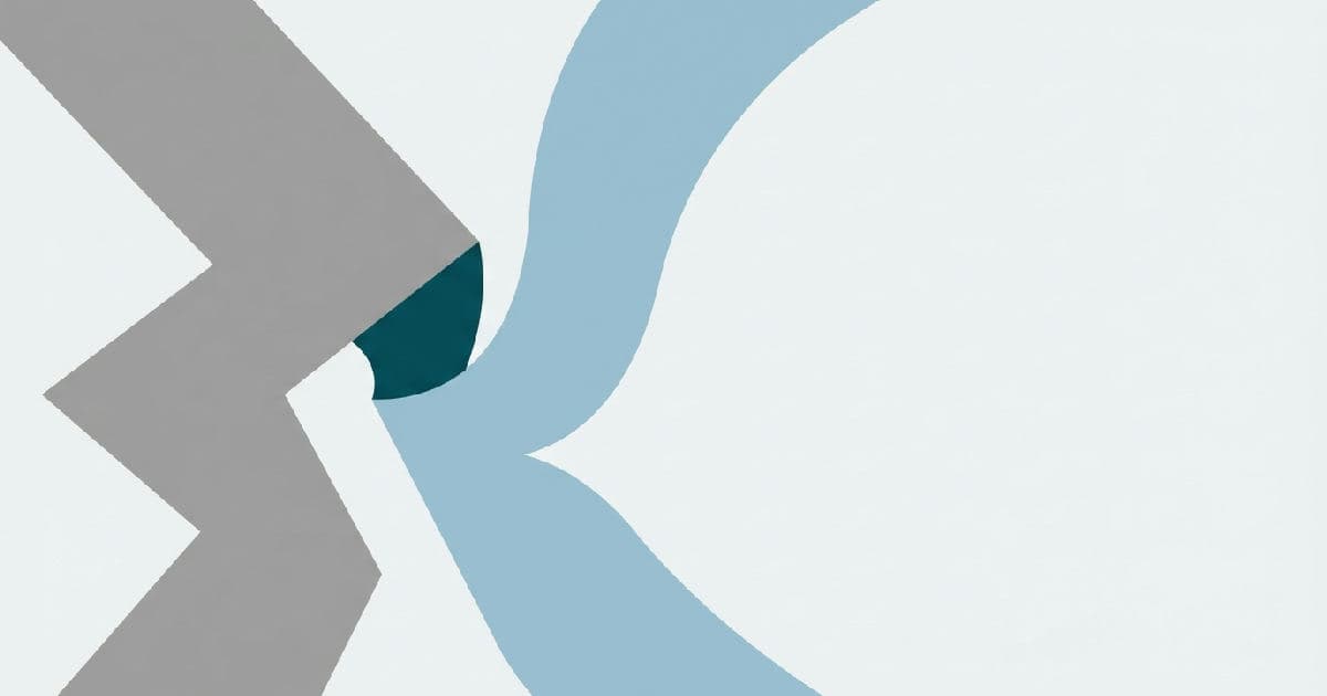Two abstract shapes interlocking in minimalist geometric illustration with muted colours and teal accent.