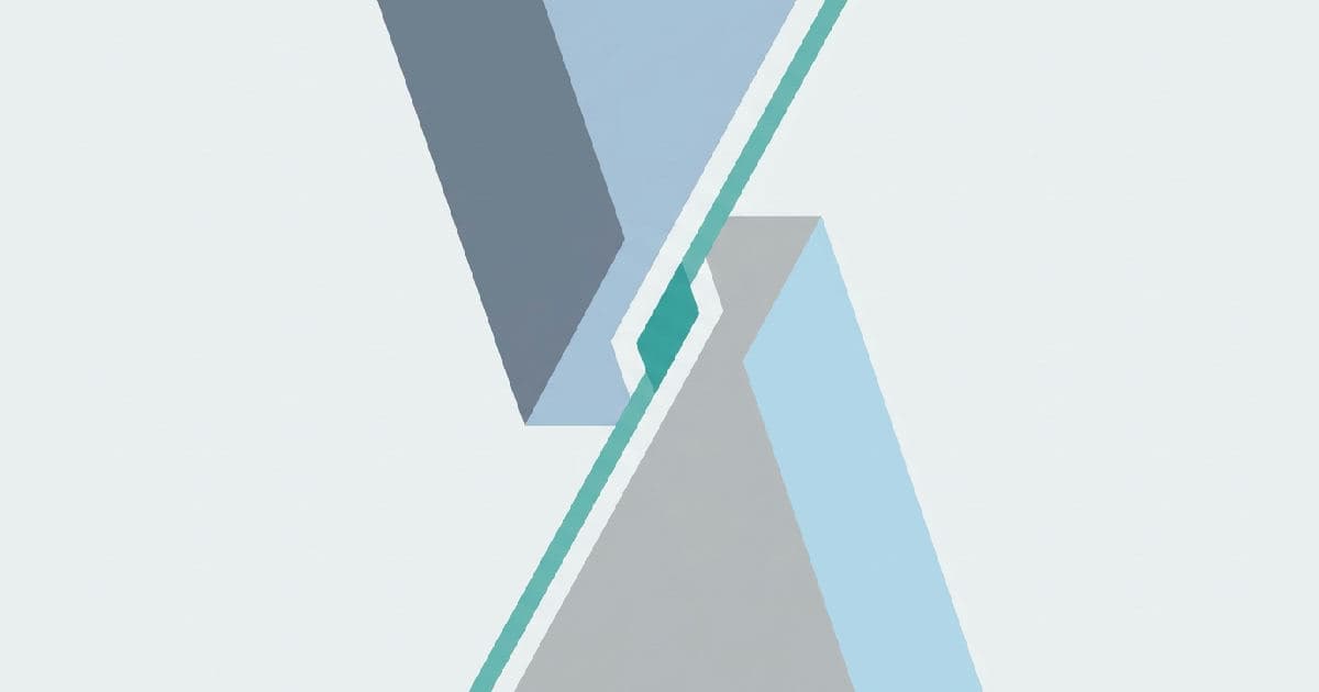 Two abstract geometric shapes interlocking in muted colours with teal accent.