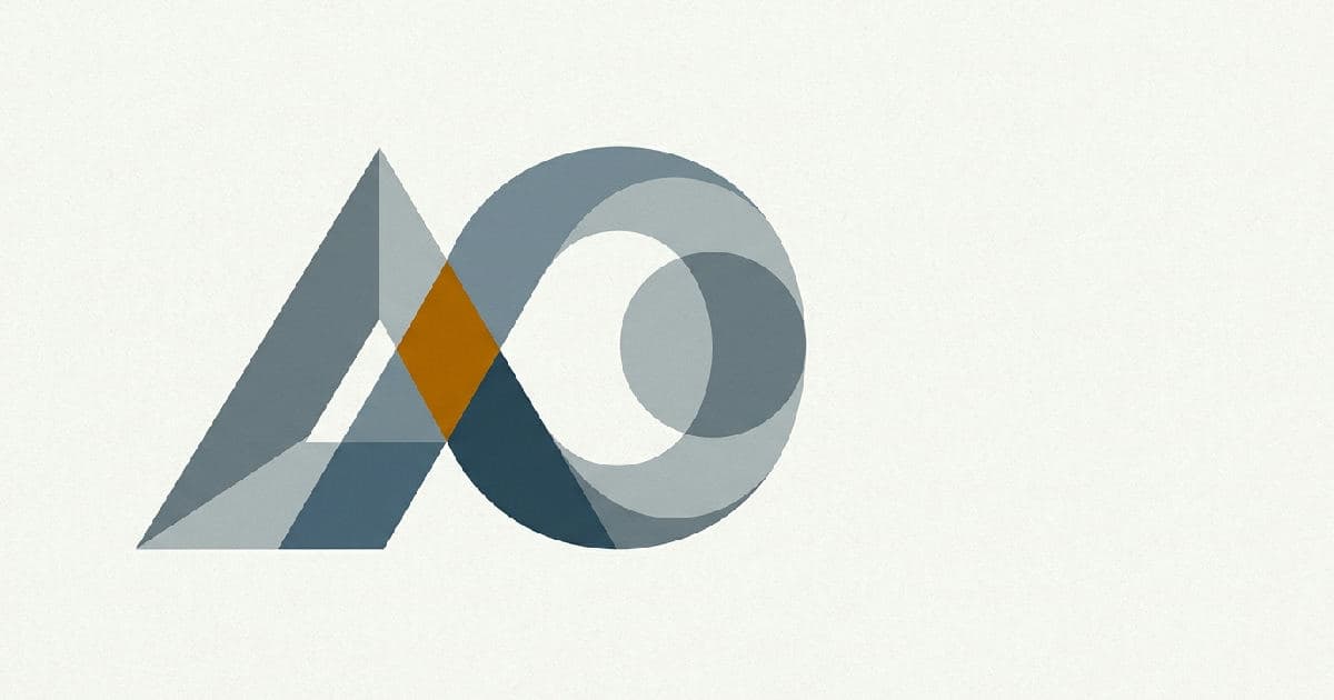 Two abstract geometric shapes interlocking, minimalist vector illustration in muted tones with accent colour.