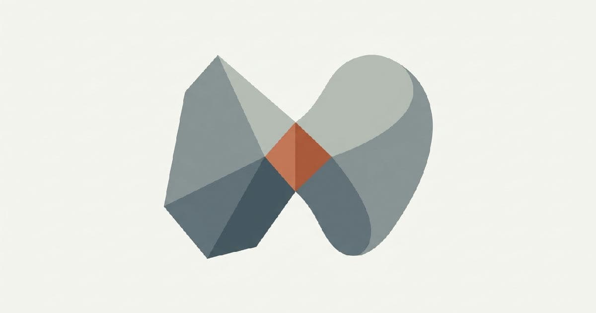 Two abstract shapes interlocking in minimalist vector style with muted tones and accent colour.