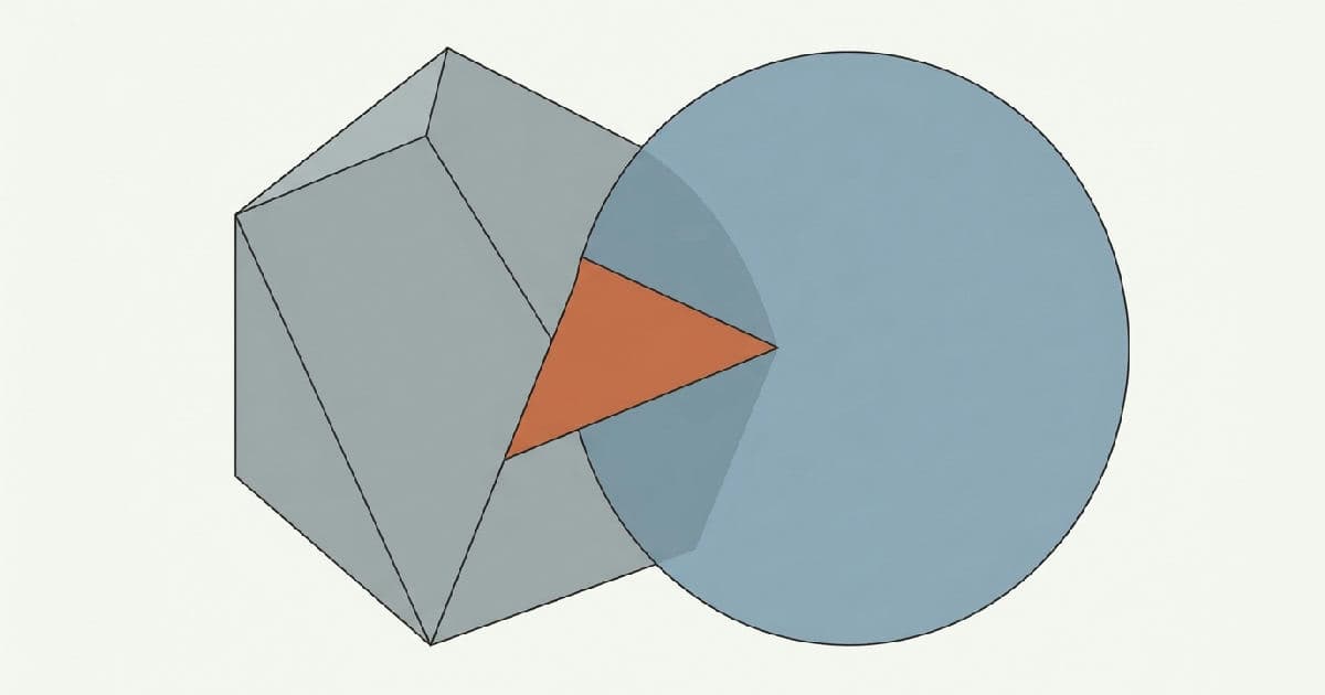 Two abstract geometric shapes interlocking against a muted background with accent colour.