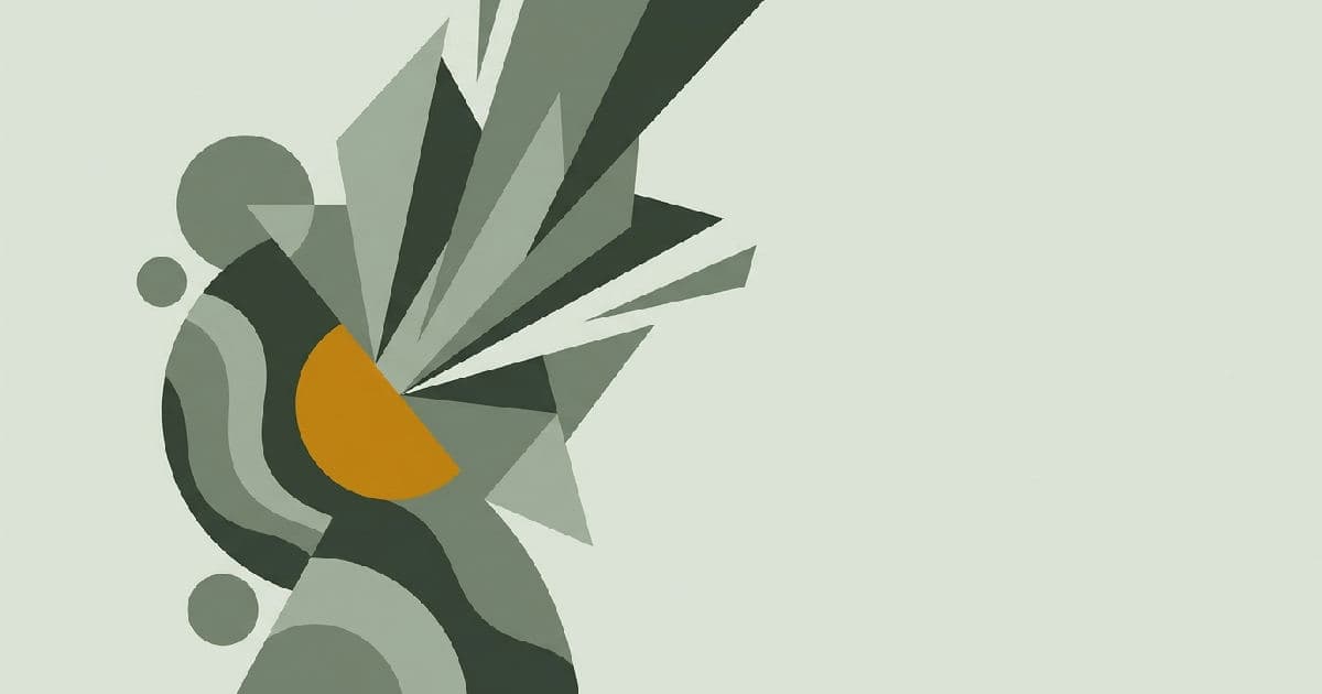 Two abstract shapes interlocking in minimalist vector illustration with muted tones and one accent colour.
