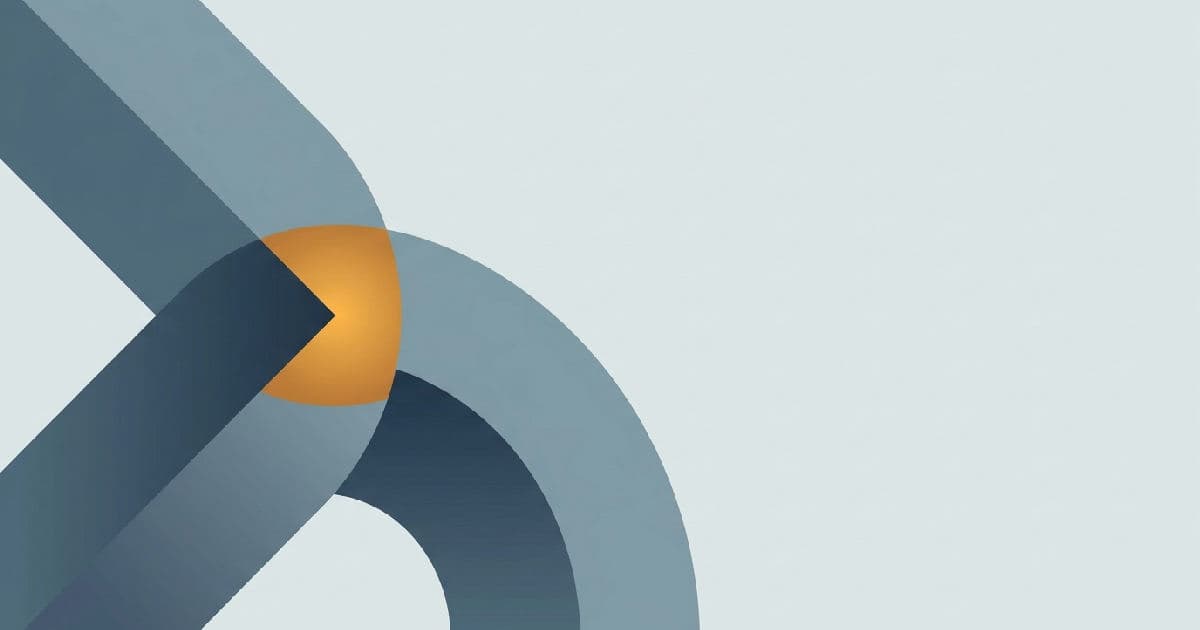 Two abstract shapes interlocking in muted tones with warm accent colour, minimalist vector illustration.