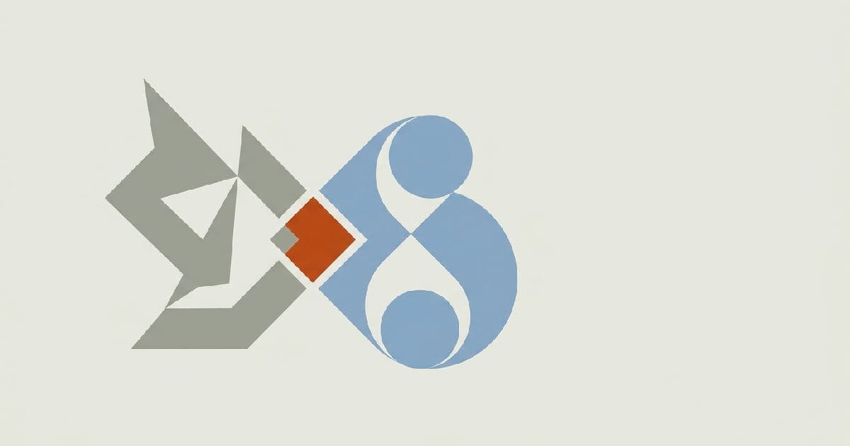 Two abstract shapes interlocking, one accent colour highlighting the merger point, minimalist vector illustration.