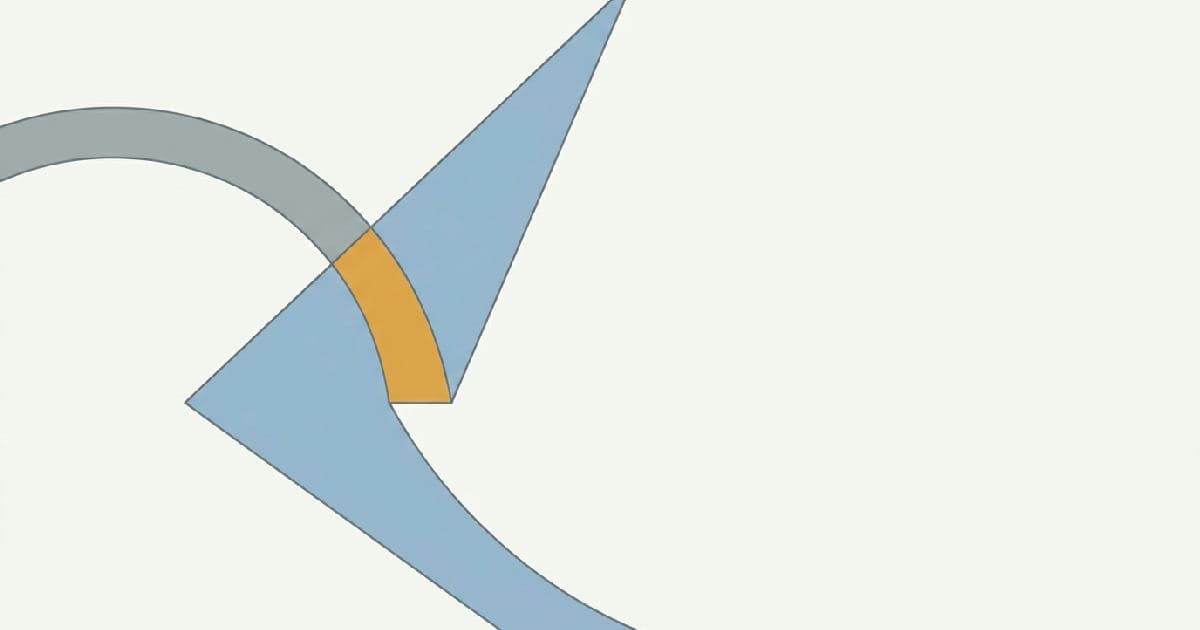 Two abstract shapes interlocking in muted tones with warm accent at convergence point.