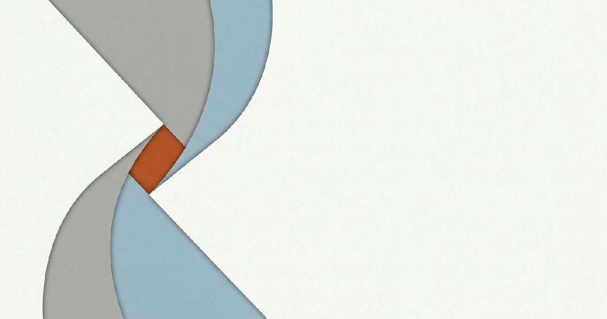 Two abstract geometric shapes interlocking, minimalist vector illustration in muted tones with accent colour.