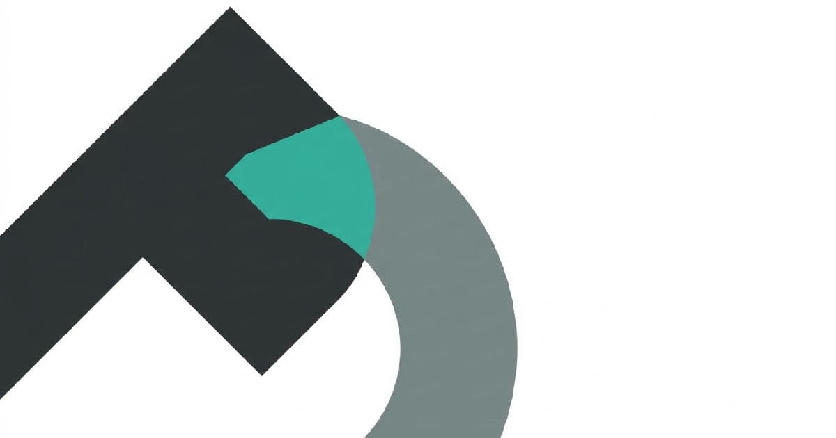 Two abstract shapes interlocking in muted tones with a teal accent at their junction.