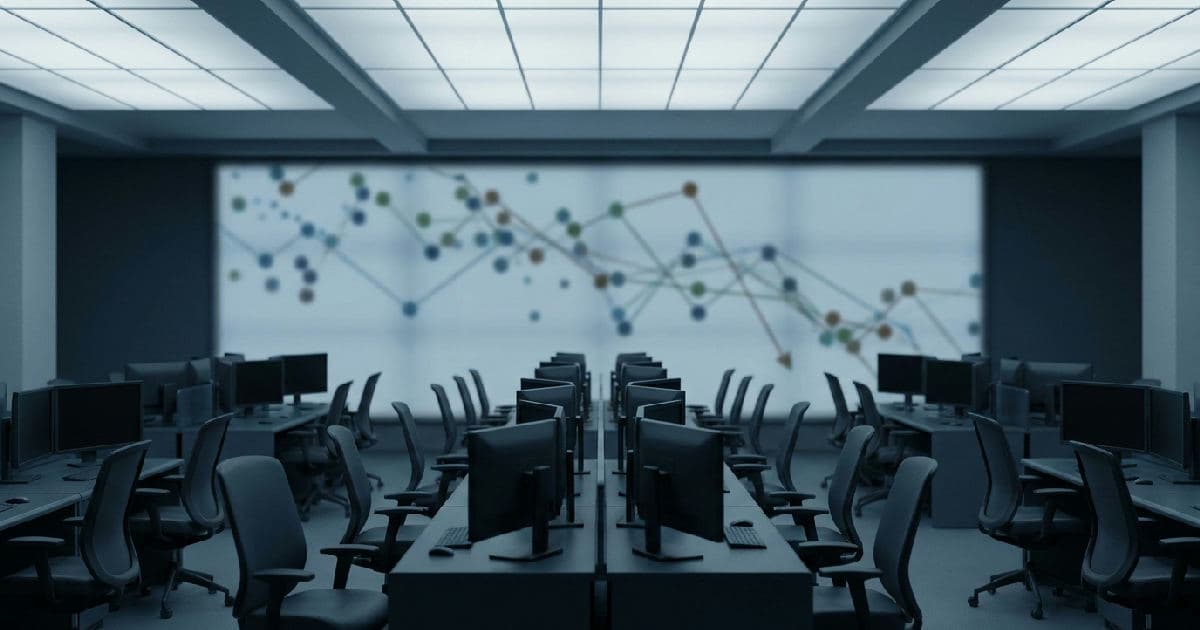 Desaturated trading floor with inactive screens, or abstract network visualization showing market disconnection.