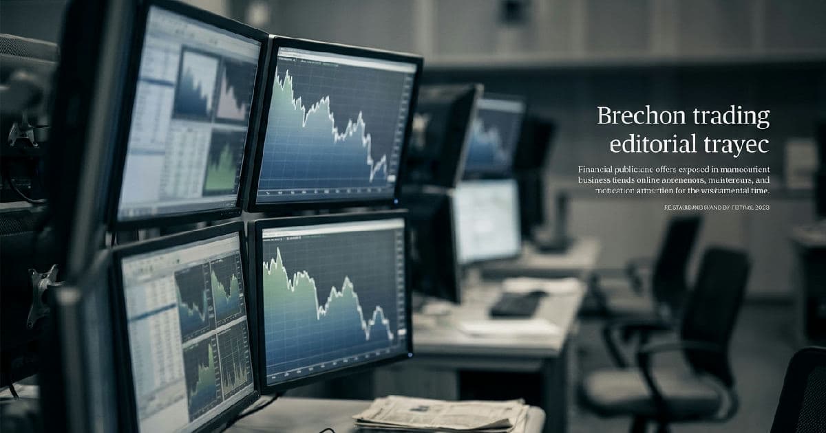 Trading floor monitors displaying downward trending market data in desaturated blue and grey tones.