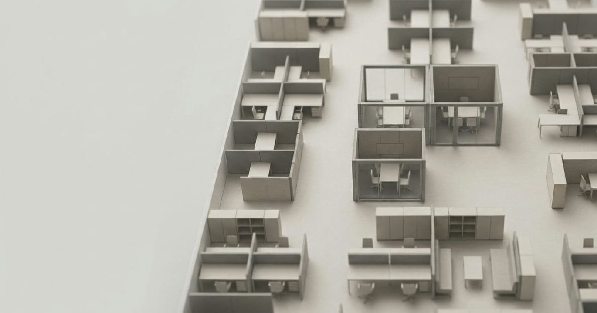 Architectural floor plan showing divided smaller office units in a modern workspace layout.