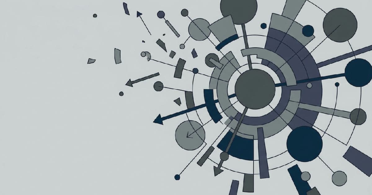 Abstract geometric illustration showing disconnected financial network shapes in grey and blue tones.
